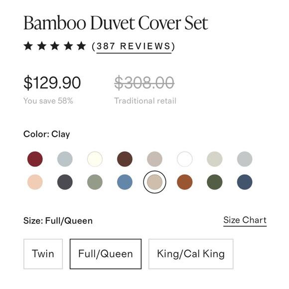 Quince Bamboo Duvet Cover Set Clay Size Full/Queen - Picture 12 of 15